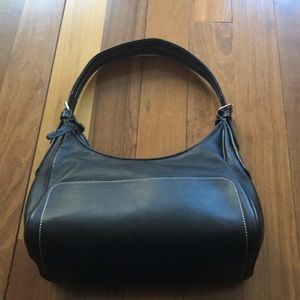 Hogan black leather satchel w/ stitch detail